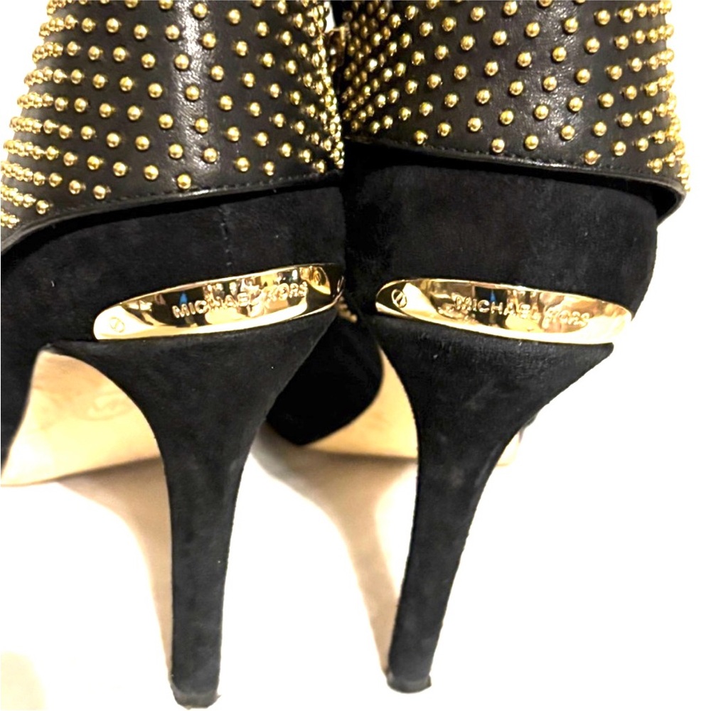 Michael Kors KRISTA OPEN TOE Peep Toe Studded Booties Suede Black Size 10 - Picture 4 of 11